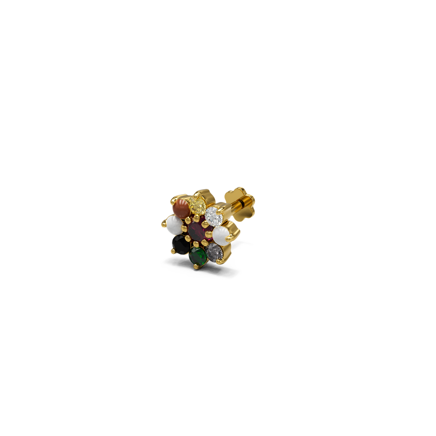 22K Cyarano Navaratna Gold Nose Stud