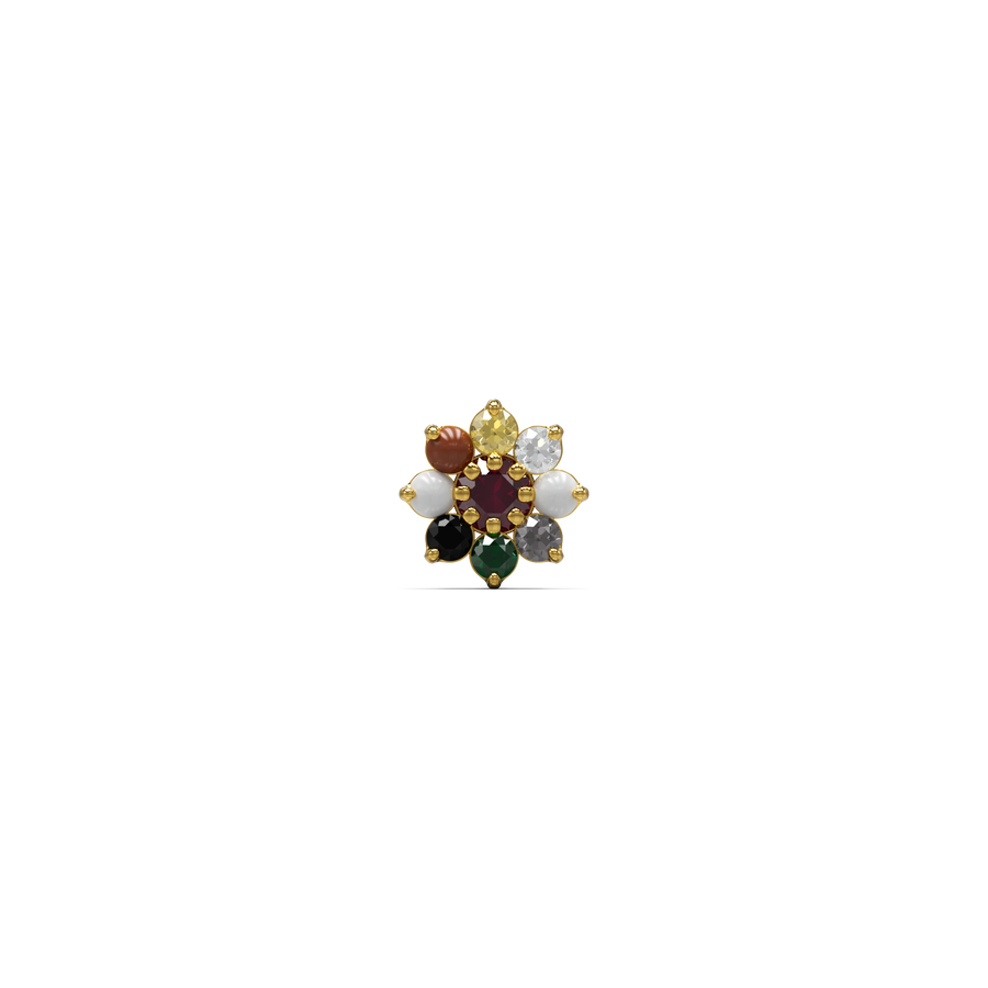 22K Cyarano Navaratna Gold Nose Stud