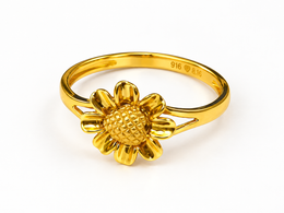 22K Heart Sunflower Gold Ring