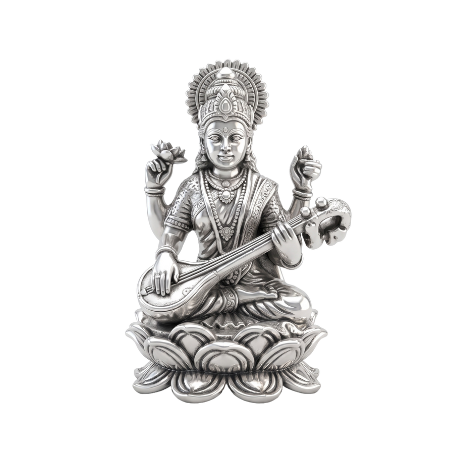 Antique Silver Goddess Saraswati Idol