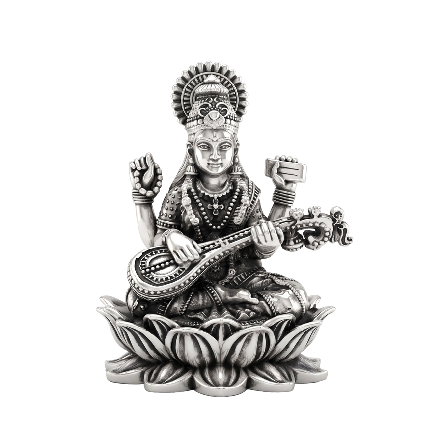 Antique Silver Goddess Maa Saraswati Idol