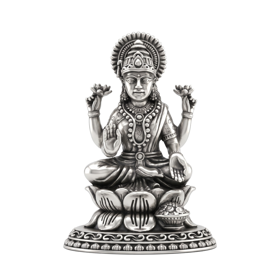 Antique Silver Goddess Lotus Lekshmi Idol